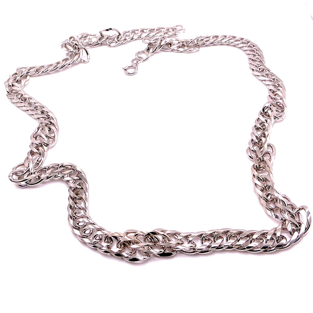 Vintage Silver Tone Double Link Curb Chain Necklace 30”